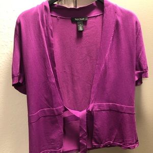 White House/Black Market Purple Short Sleeve Tie-Front Cardigan